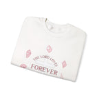 Christian Crewneck Sweatshirt — “The Lord Loves Forever” Rose Shell Graphic