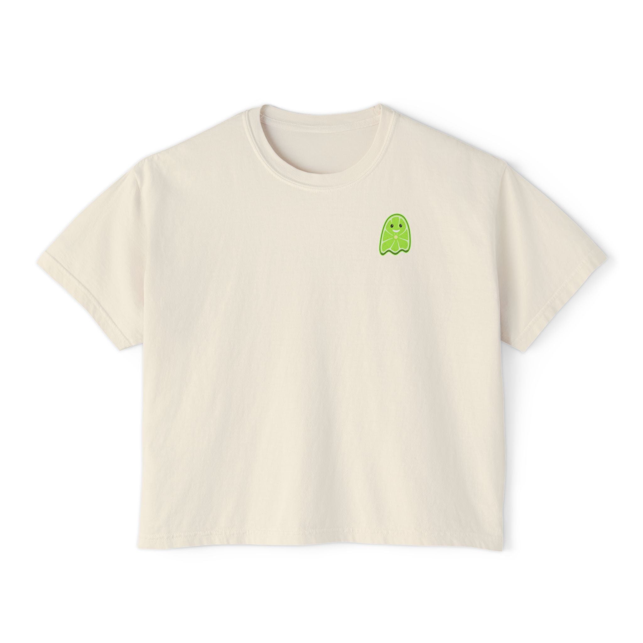 Cute Lime Ghost Boxy Tee – Women's Kawaii Fruit Graphic Shirt