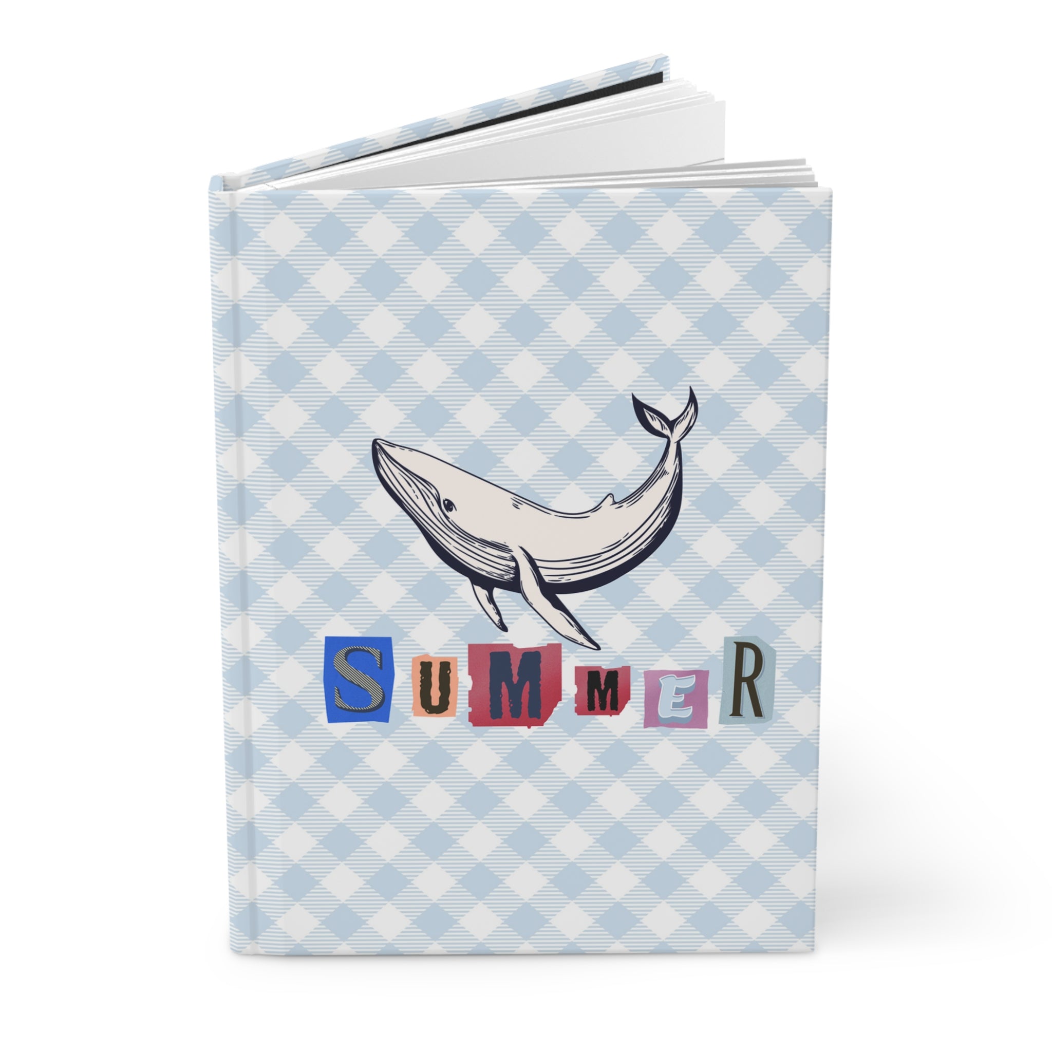 Summer Whale Hardcover Journal — Nautical Checkered Notebook for Beach Notes & Travel Sketches