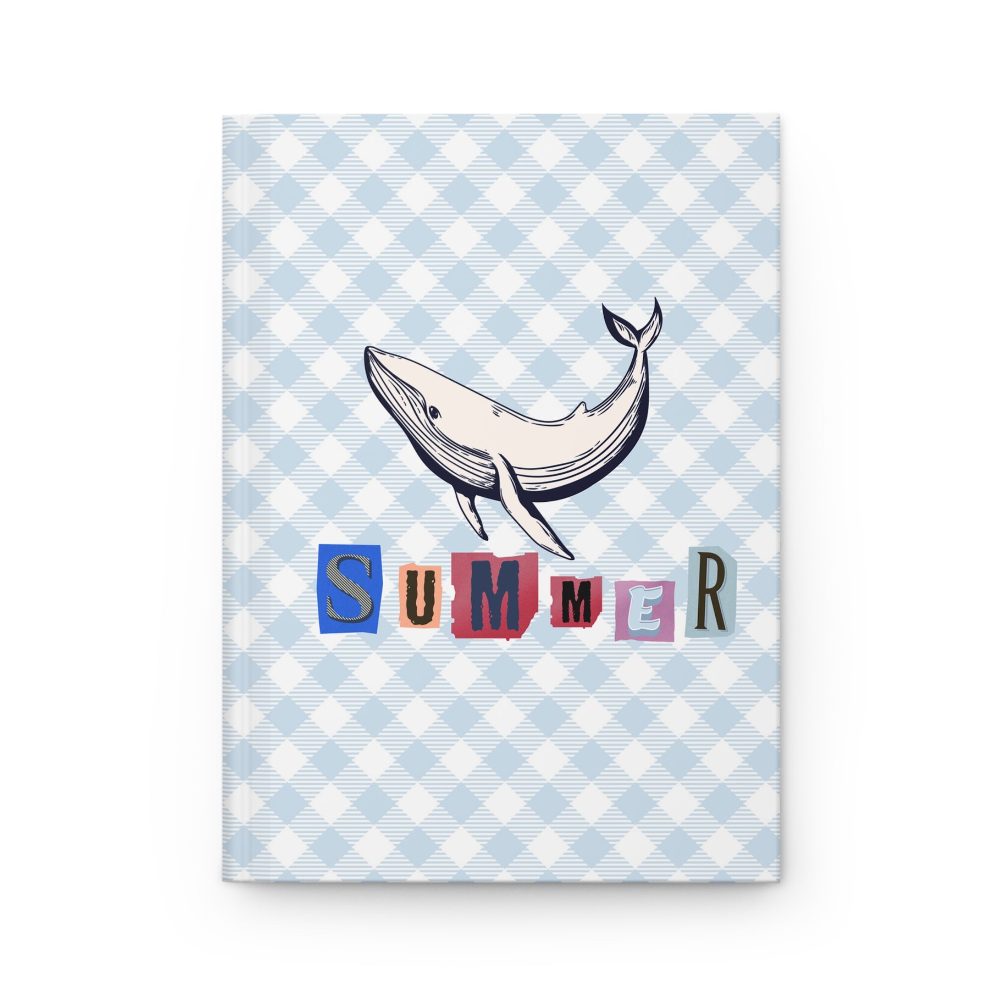 Summer Whale Hardcover Journal — Nautical Checkered Notebook for Beach Notes & Travel Sketches