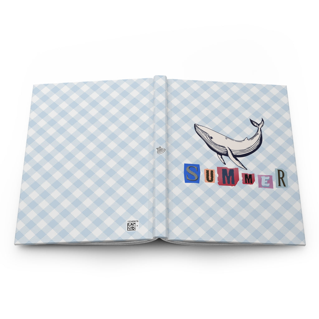 Summer Whale Hardcover Journal — Nautical Checkered Notebook for Beach Notes & Travel Sketches