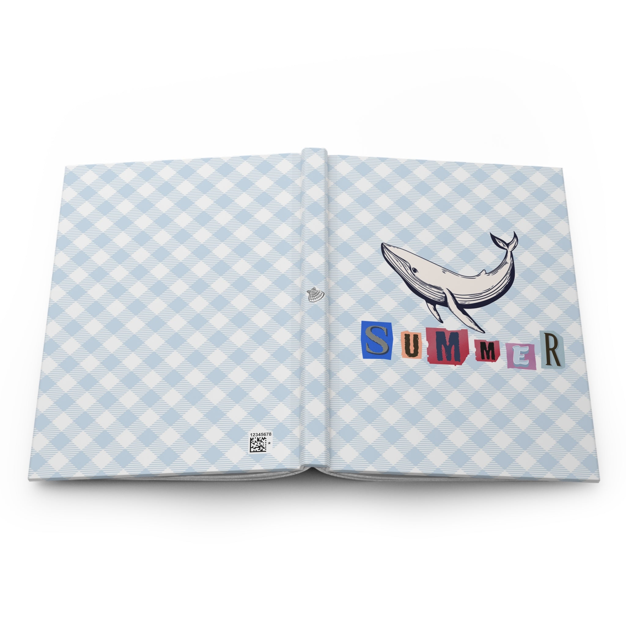 Summer Whale Hardcover Journal — Nautical Checkered Notebook for Beach Notes & Travel Sketches