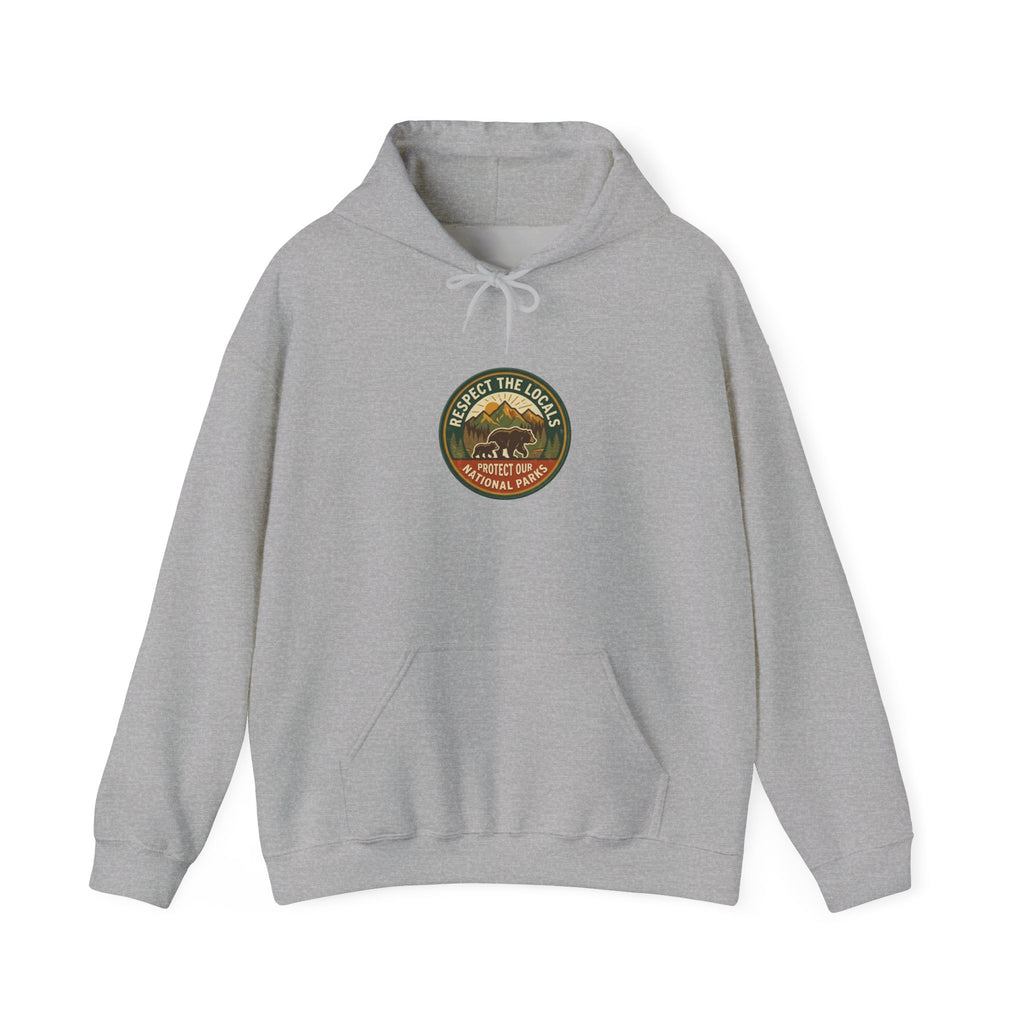 Respect the Locals emblem Hoodie | Protect Our Parks, National Parks, Hiking