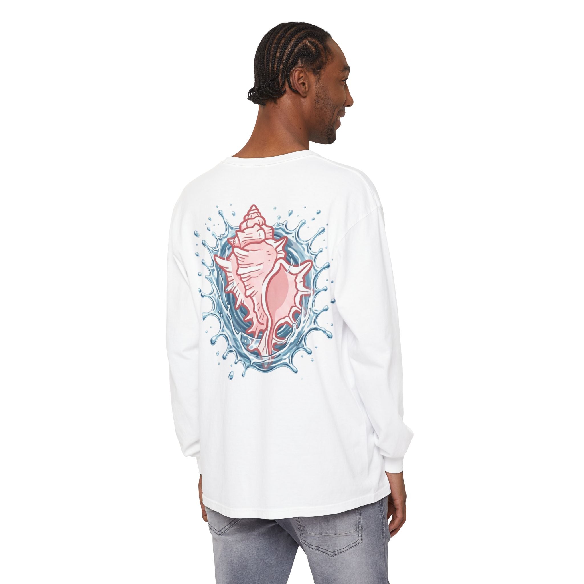 Conch Shell Splash Long Sleeve Tee — "Forever" Coastal Graphic