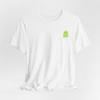 Cute Green Ghost Pocket Tee - Minimal Halloween Graphic T-Shirt