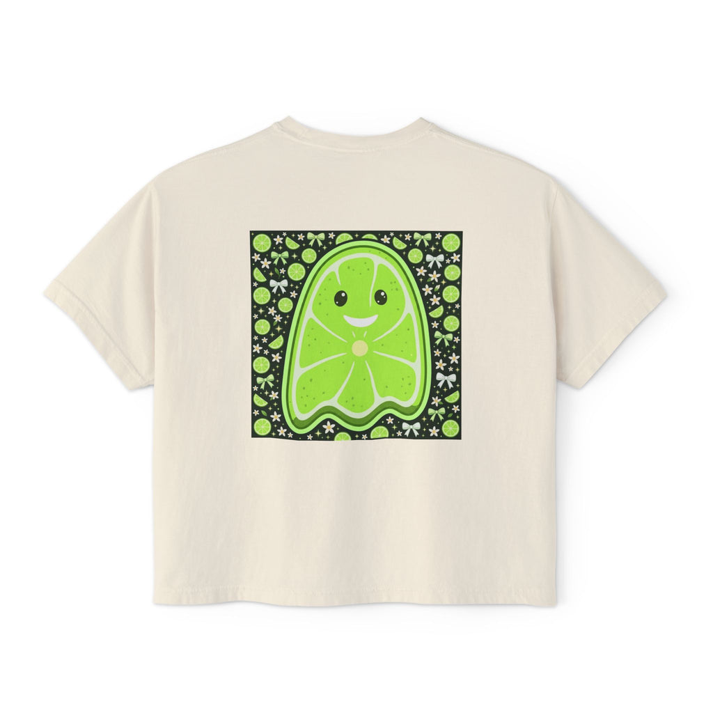 Cute Lime Ghost Boxy Tee – Women's Kawaii Fruit Graphic Shirt