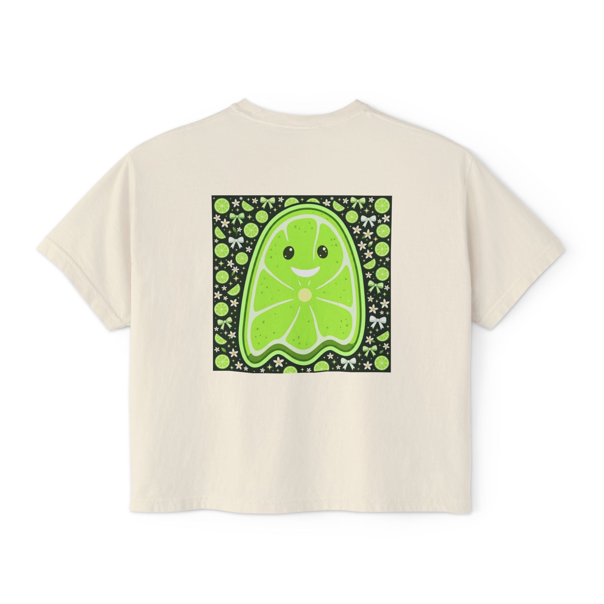 Cute Lime Ghost Boxy Tee – Women's Kawaii Fruit Graphic Shirt